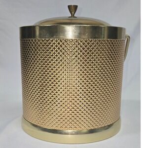 Vintage Italian Brass Ice Bucket Diamond Texture MidCentury Modern Made in Italy